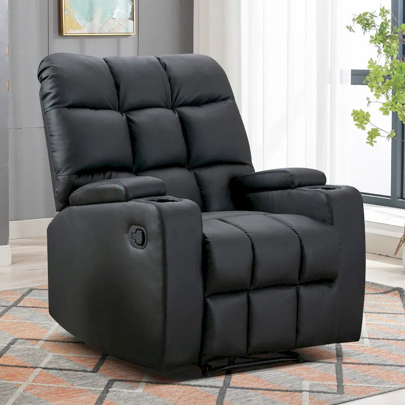 Manual Rocking Recliner Chair with Massage and Cup Holders 7