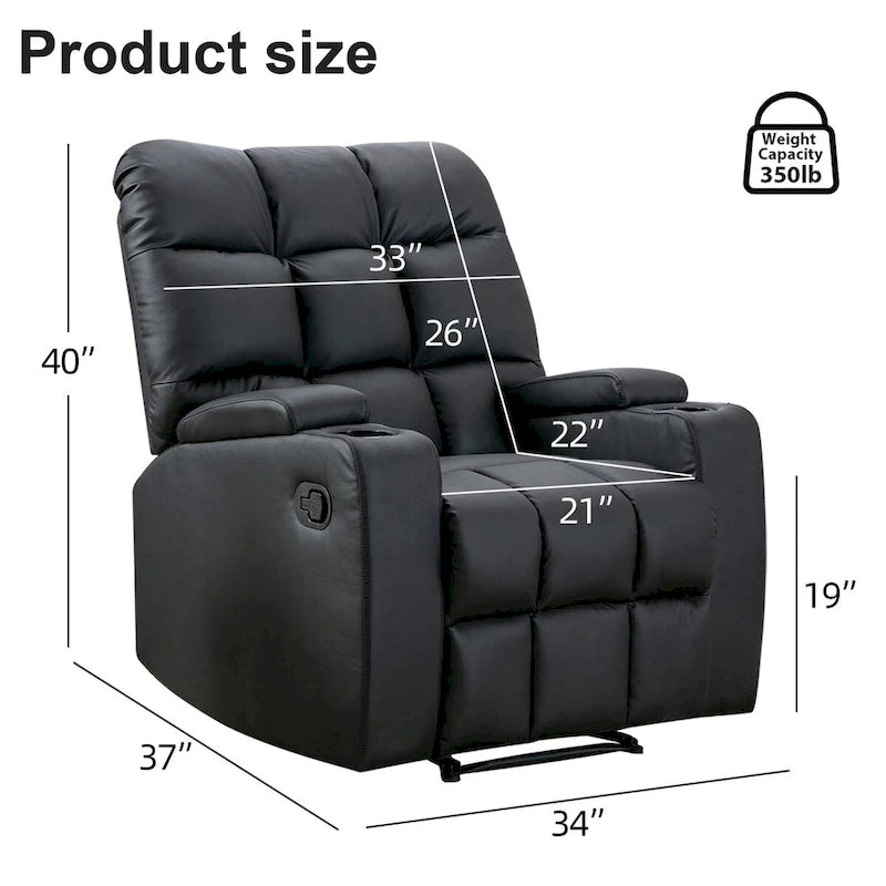 Manual Rocking Recliner Chair with Massage and Cup Holders 3