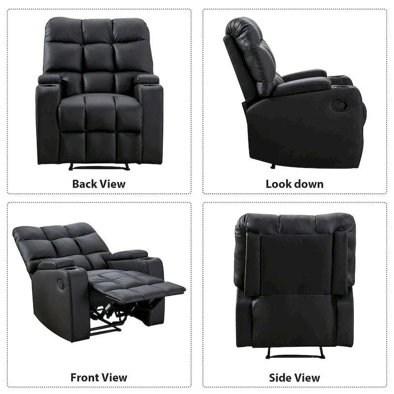 Manual Rocking Recliner Chair with Massage and Cup Holders 4