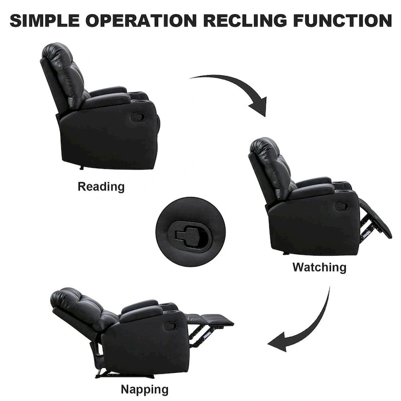 Manual Rocking Recliner Chair with Massage and Cup Holders 5