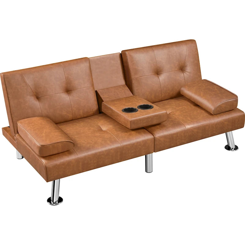 Yaheetech Faux Leather Convertible Futon Sofa Bed 3-In-1 Adjustable Futon Couch 36