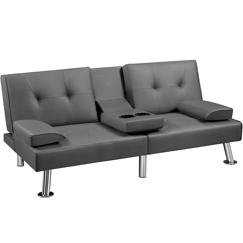 Yaheetech Faux Leather Convertible Futon Sofa Bed 3-In-1 Adjustable Futon Couch 37