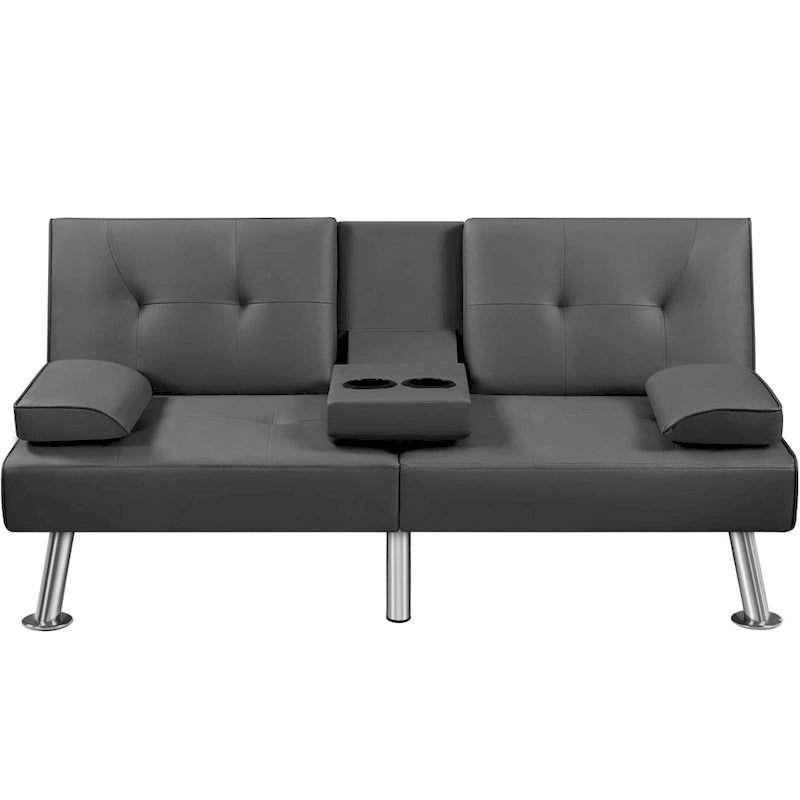 Yaheetech Faux Leather Convertible Futon Sofa Bed 3-In-1 Adjustable Futon Couch 3