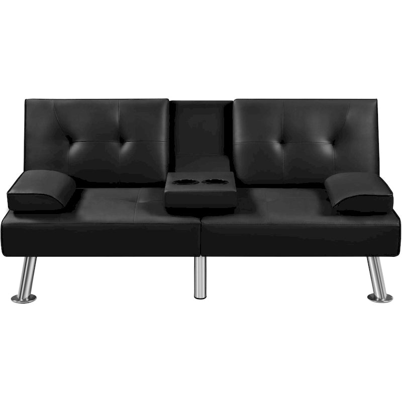 Yaheetech Faux Leather Convertible Futon Sofa Bed 3-In-1 Adjustable Futon Couch 4