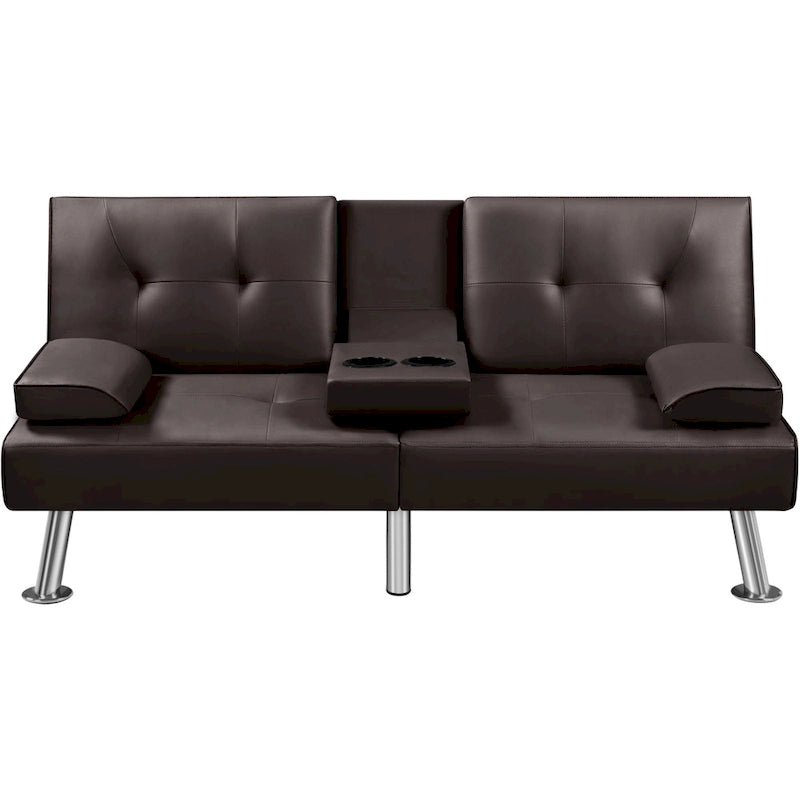 Yaheetech Faux Leather Convertible Futon Sofa Bed 3-In-1 Adjustable Futon Couch 5
