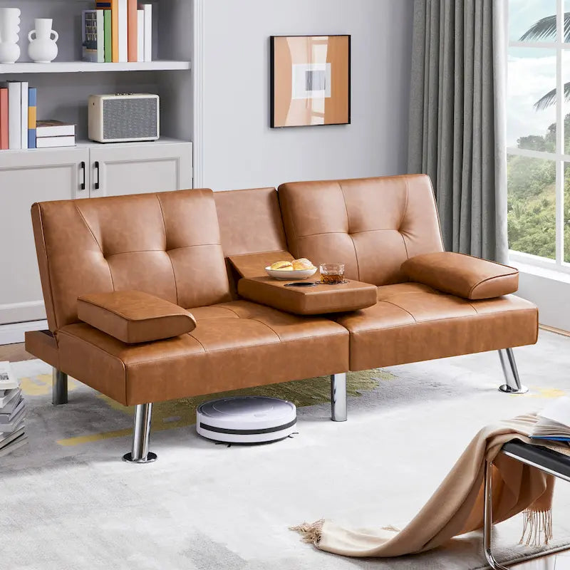 Yaheetech Faux Leather Convertible Futon Sofa Bed 3-In-1 Adjustable Futon Couch 7