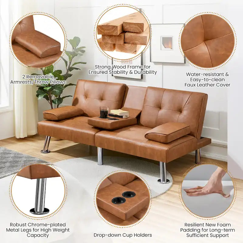 Yaheetech Faux Leather Convertible Futon Sofa Bed 3-In-1 Adjustable Futon Couch 9