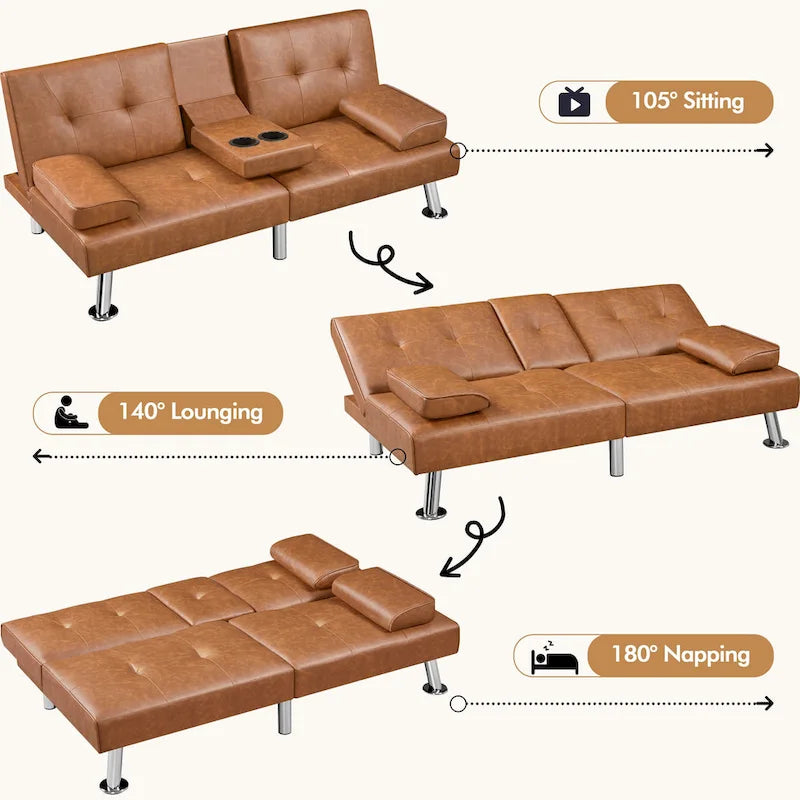 Yaheetech Faux Leather Convertible Futon Sofa Bed 3-In-1 Adjustable Futon Couch 10