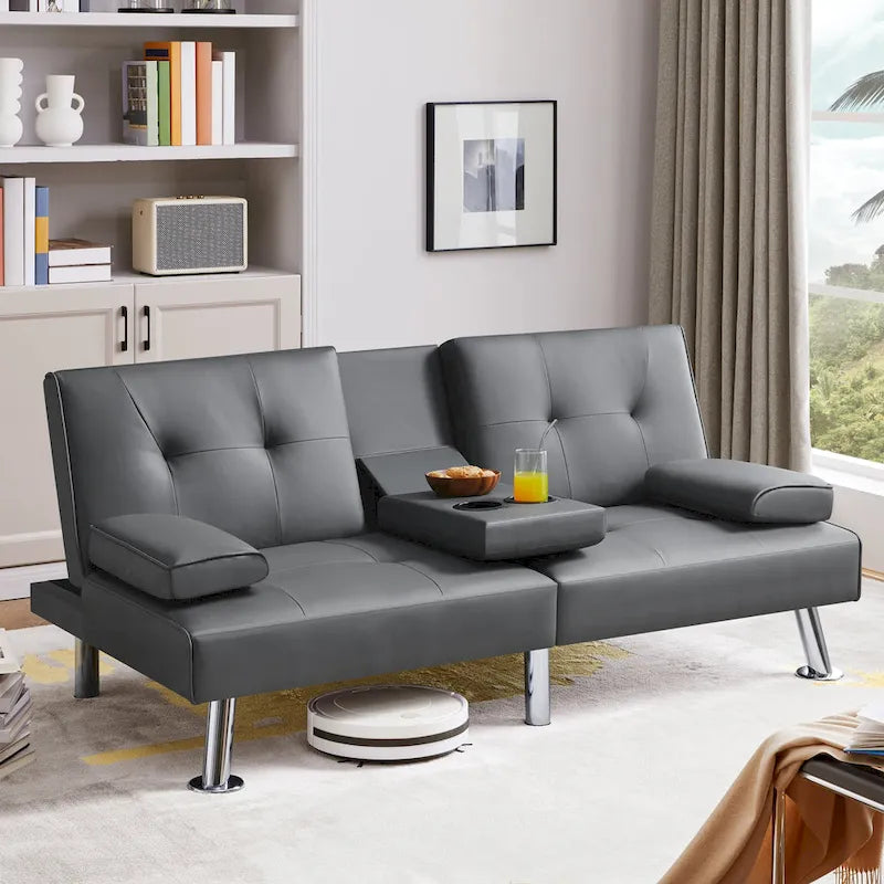 Yaheetech Faux Leather Convertible Futon Sofa Bed 3-In-1 Adjustable Futon Couch 13