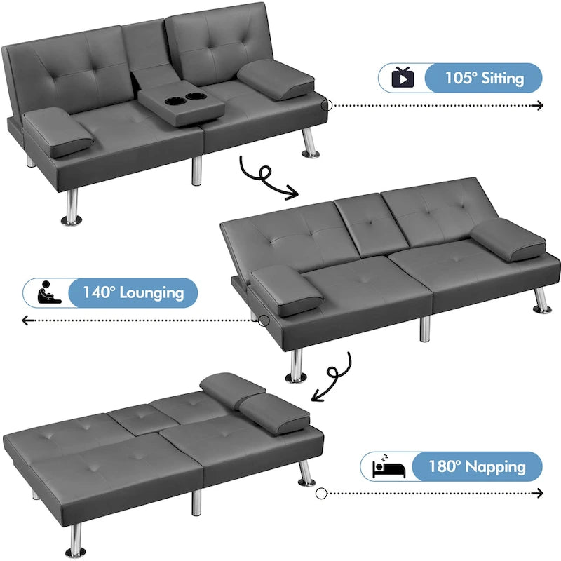 Yaheetech Faux Leather Convertible Futon Sofa Bed 3-In-1 Adjustable Futon Couch 16