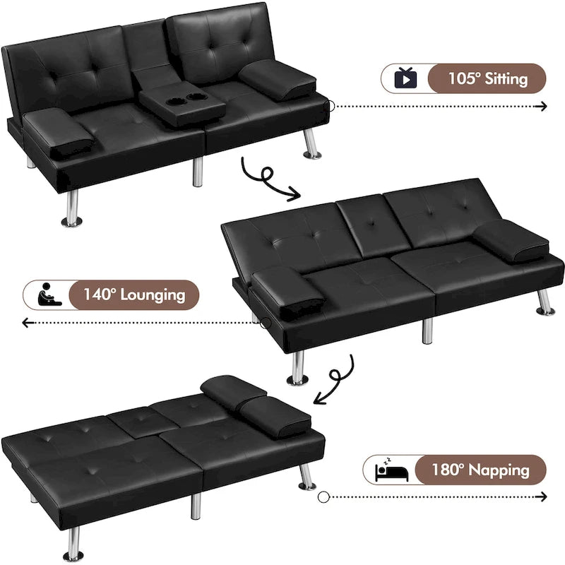Yaheetech Faux Leather Convertible Futon Sofa Bed 3-In-1 Adjustable Futon Couch 22