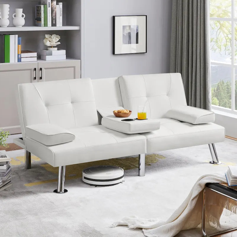 Yaheetech Faux Leather Convertible Futon Sofa Bed 3-In-1 Adjustable Futon Couch 25