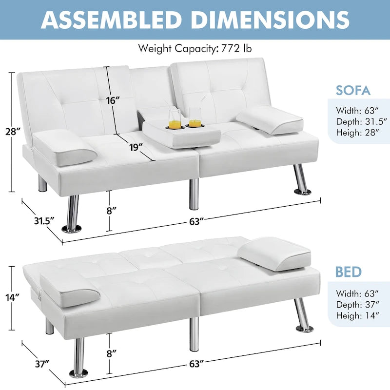 Yaheetech Faux Leather Convertible Futon Sofa Bed 3-In-1 Adjustable Futon Couch 26