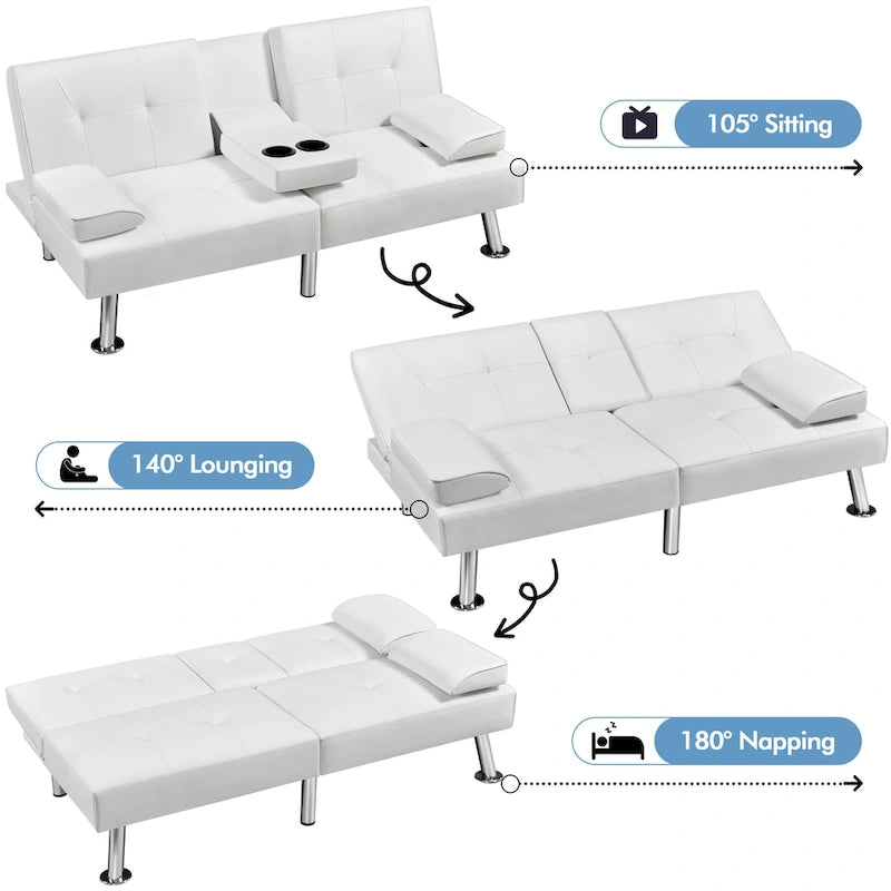 Yaheetech Faux Leather Convertible Futon Sofa Bed 3-In-1 Adjustable Futon Couch 28