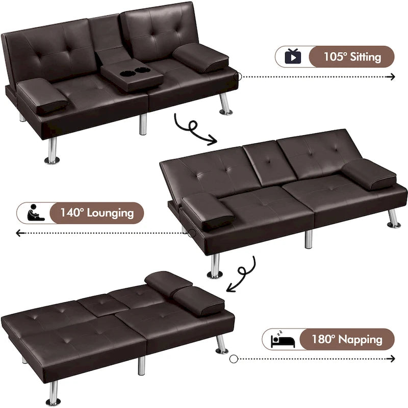 Yaheetech Faux Leather Convertible Futon Sofa Bed 3-In-1 Adjustable Futon Couch 34