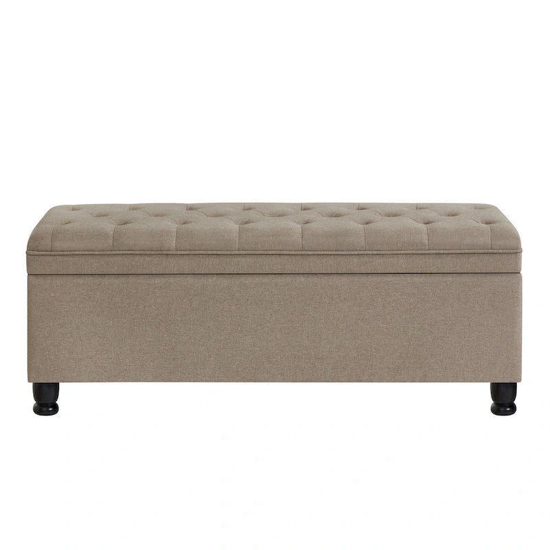 Upholstered Tufted Button Storage Bench with Spindle Wooden Legs 9