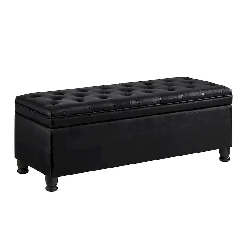 Upholstered Tufted Button Storage Bench with Spindle Wooden Legs 14
