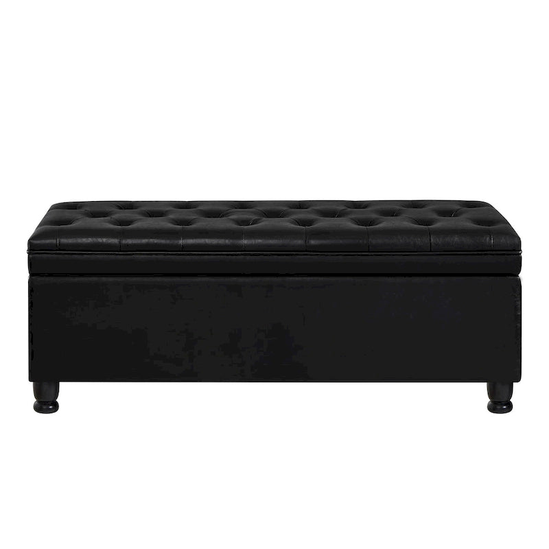 Upholstered Tufted Button Storage Bench with Spindle Wooden Legs 15