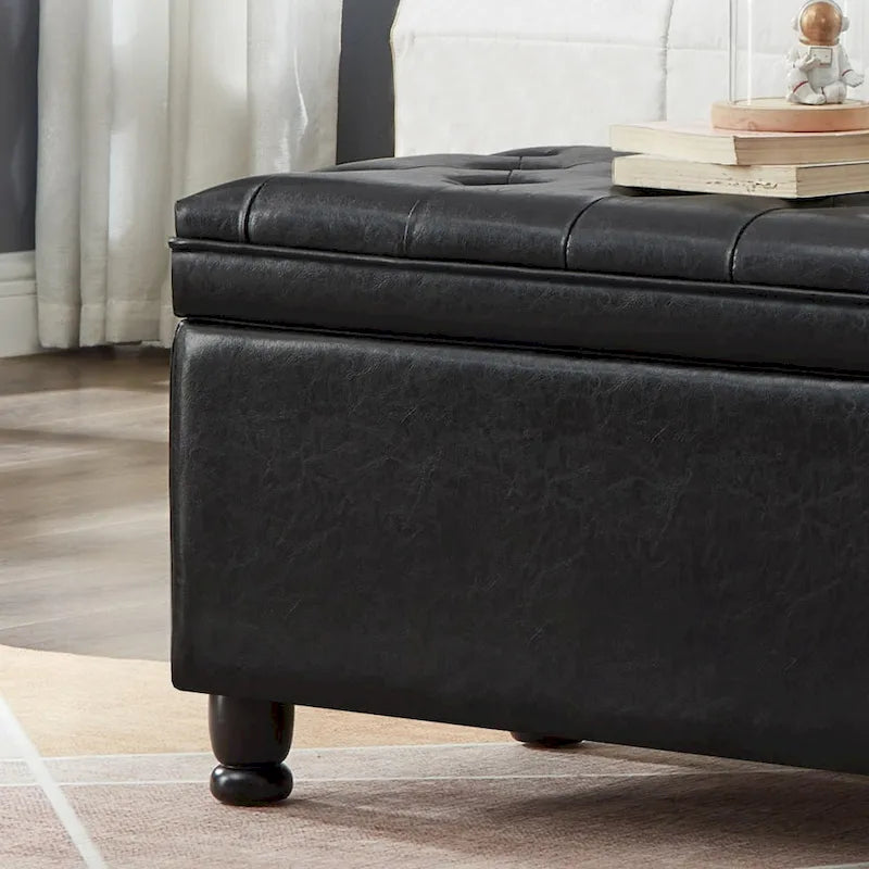 Upholstered Tufted Button Storage Bench with Spindle Wooden Legs 16