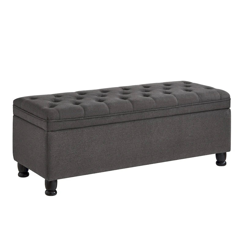 Upholstered Tufted Button Storage Bench with Spindle Wooden Legs 21