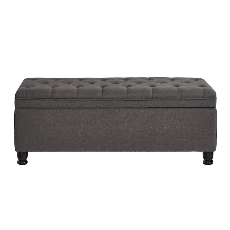 Upholstered Tufted Button Storage Bench with Spindle Wooden Legs 22