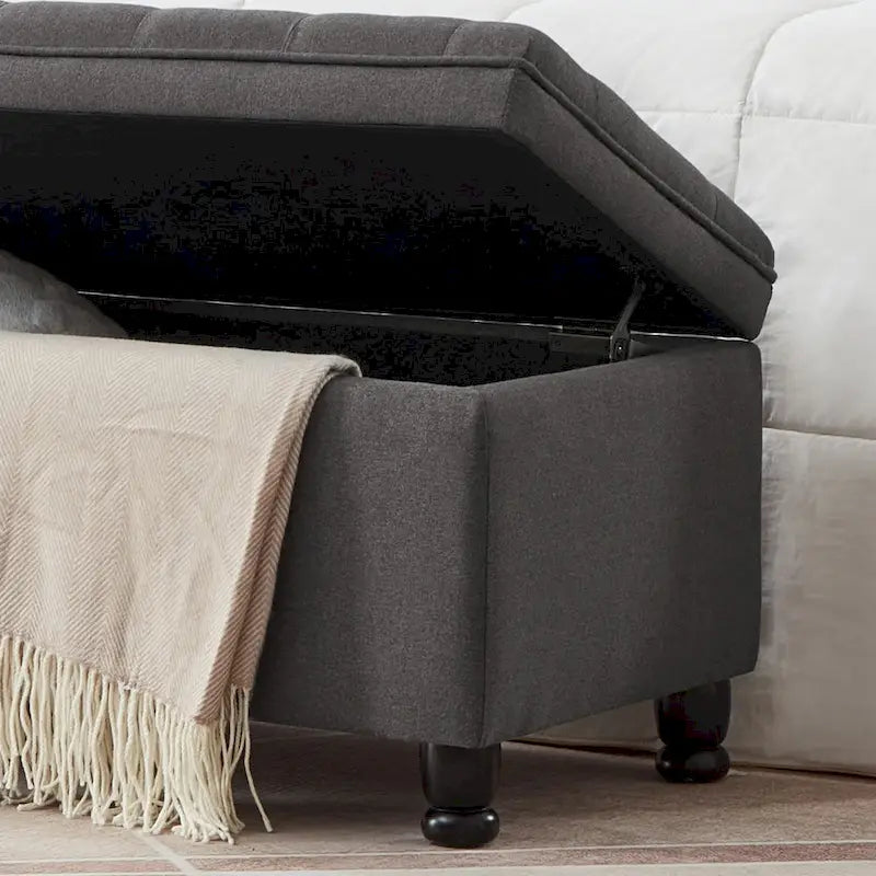 Upholstered Tufted Button Storage Bench with Spindle Wooden Legs 25