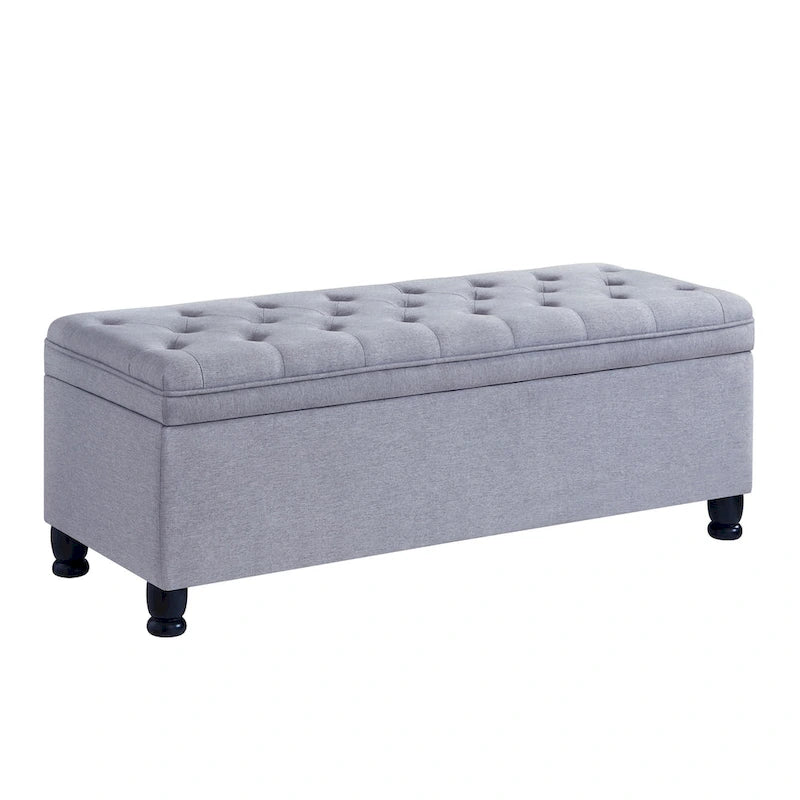 Upholstered Tufted Button Storage Bench with Spindle Wooden Legs 27