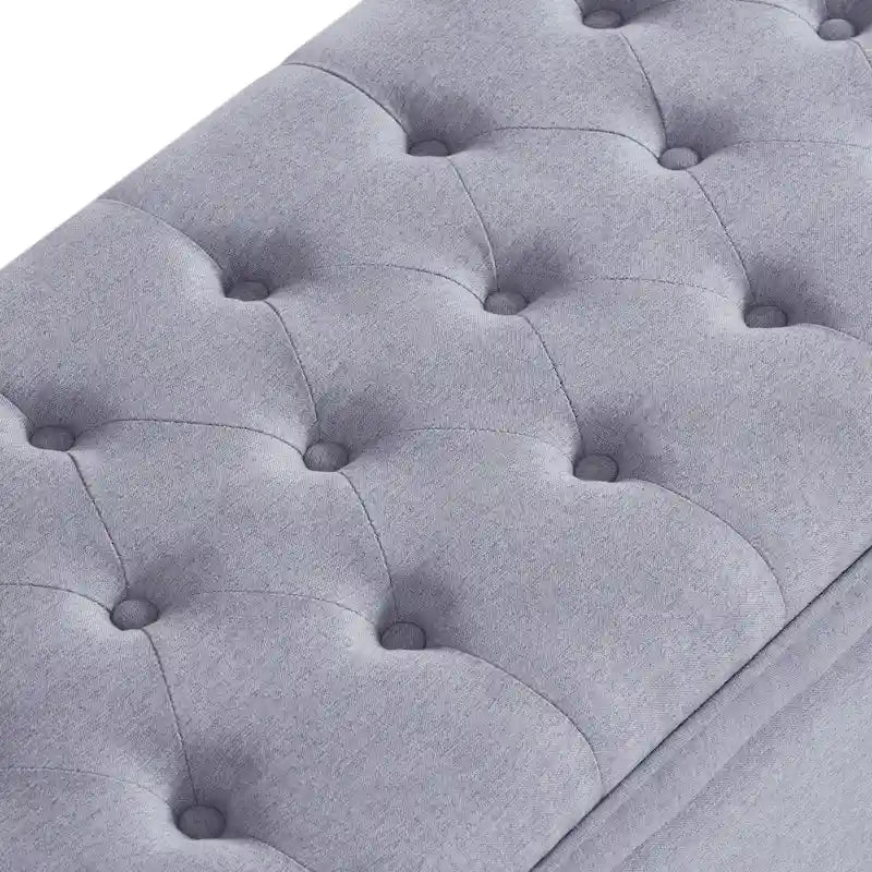 Upholstered Tufted Button Storage Bench with Spindle Wooden Legs 29