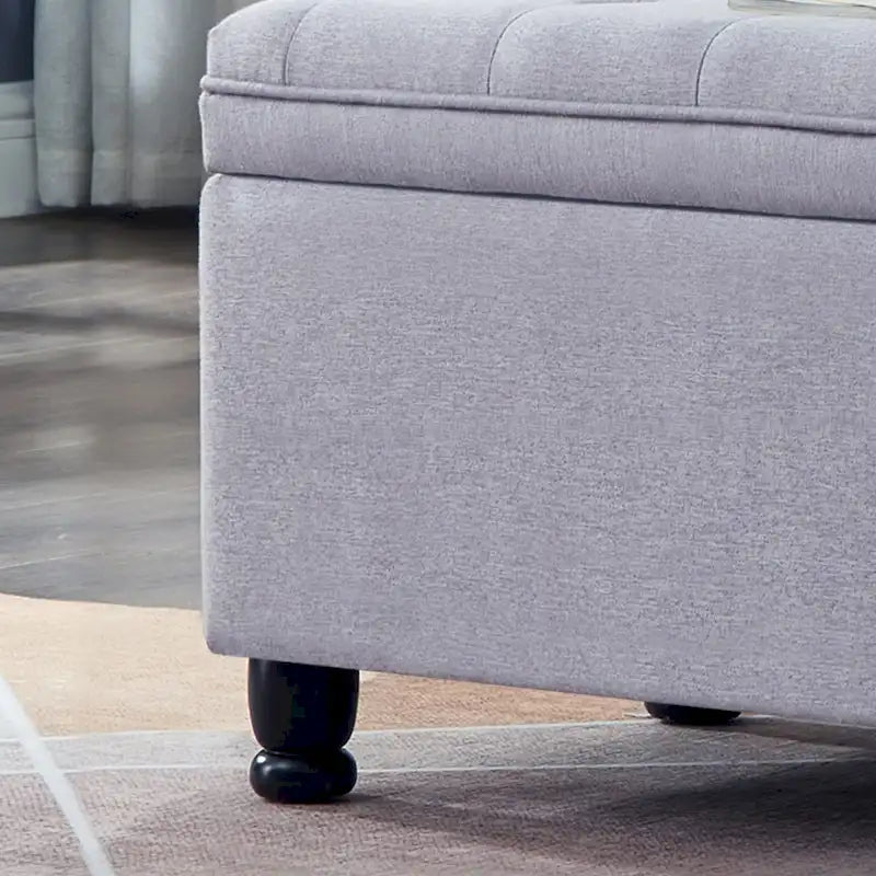 Upholstered Tufted Button Storage Bench with Spindle Wooden Legs 31