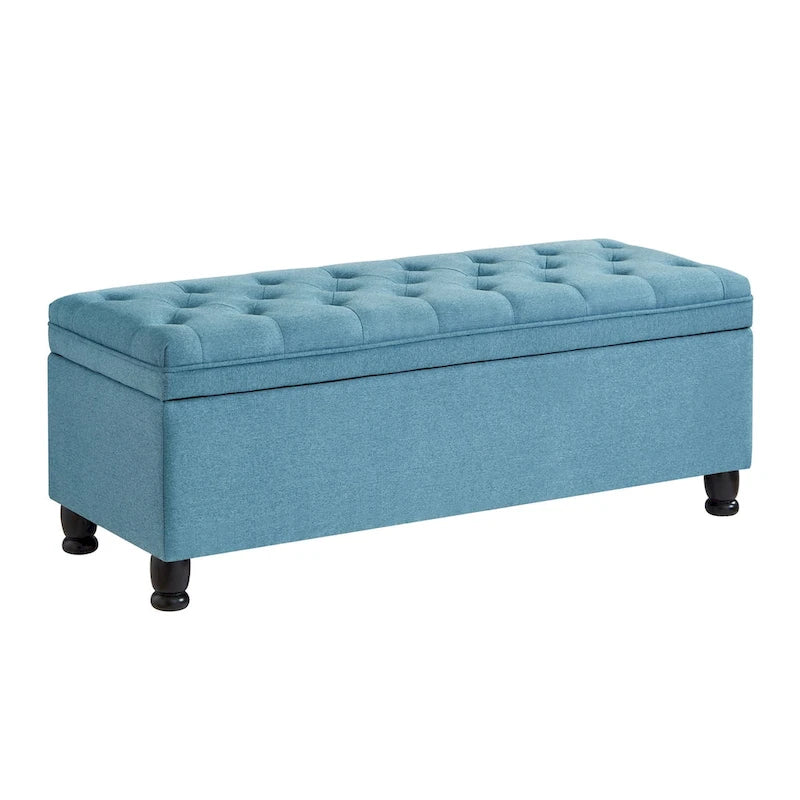 Upholstered Tufted Button Storage Bench with Spindle Wooden Legs 33