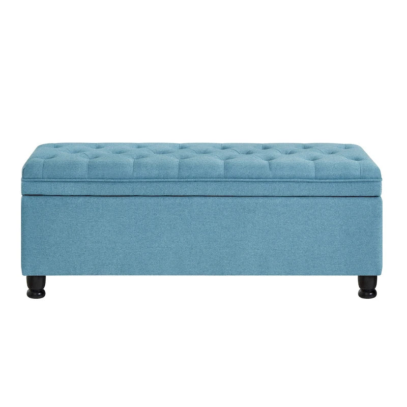Upholstered Tufted Button Storage Bench with Spindle Wooden Legs 34