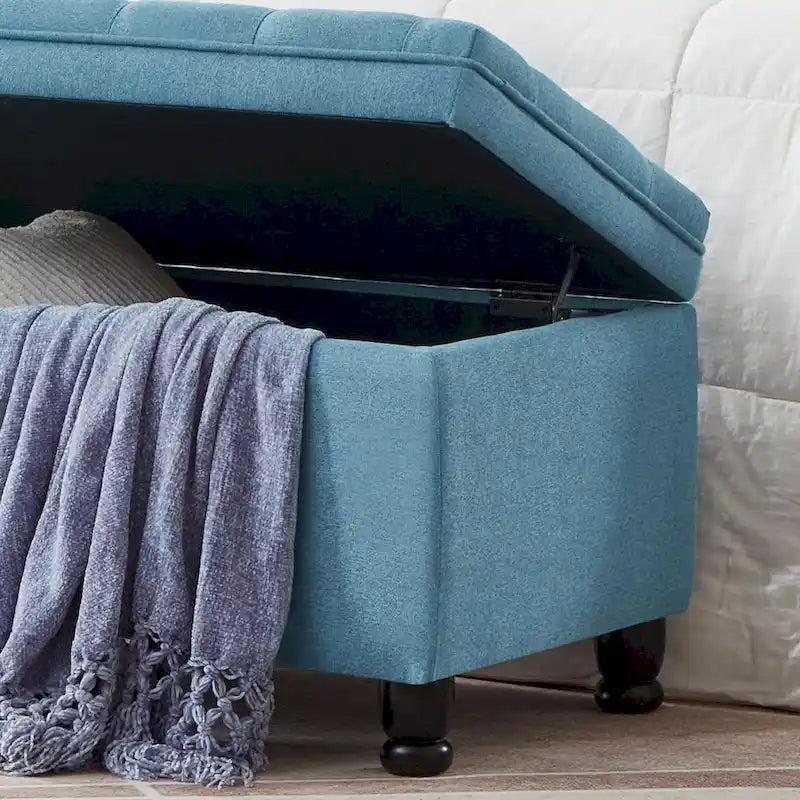 Upholstered Tufted Button Storage Bench with Spindle Wooden Legs 36