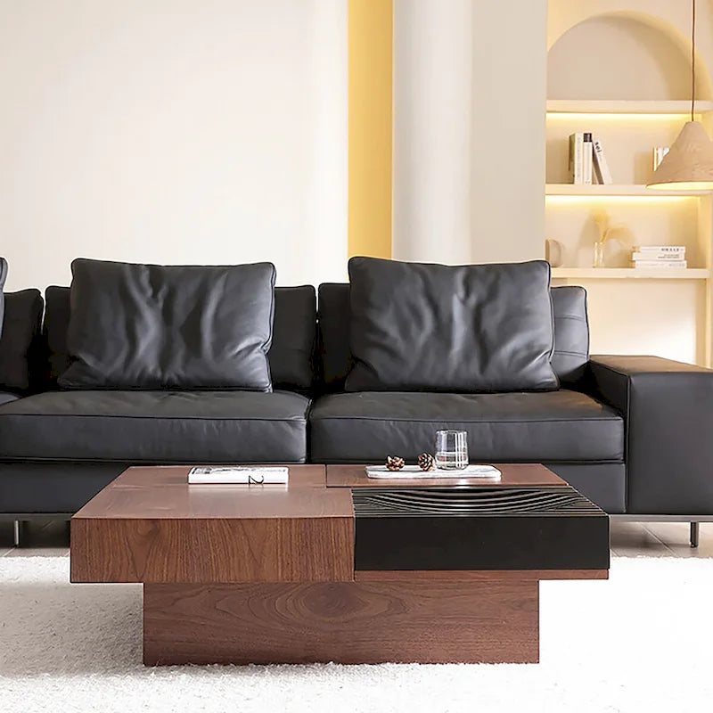 Mid-Century Modern Square Coffee Table Walnut Wood Finish Living Room Table 4