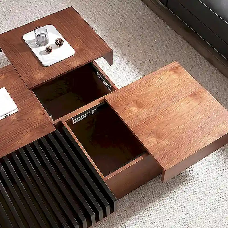 Mid-Century Modern Square Coffee Table Walnut Wood Finish Living Room Table 6