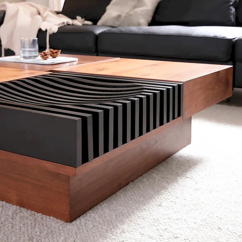 Mid-Century Modern Square Coffee Table Walnut Wood Finish Living Room Table 24