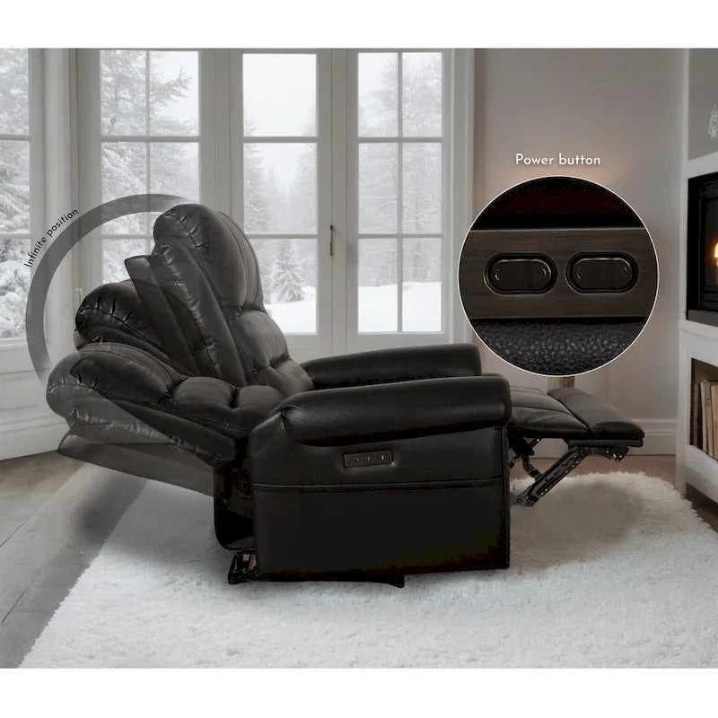 Genuine Leather Black Power Recliner Sofa, Loveseat, Recliner With Adjustable Headrest and Extendable Footrest 8