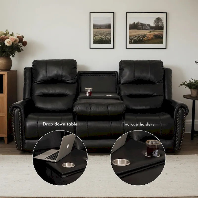 Genuine Leather Black Power Recliner Sofa, Loveseat, Recliner With Adjustable Headrest and Extendable Footrest 9