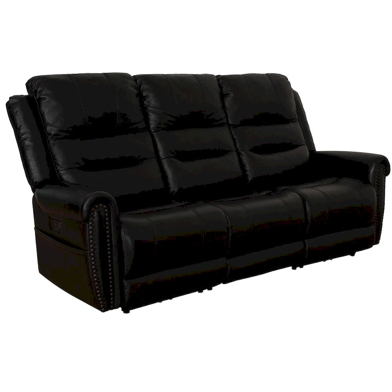 Genuine Leather Black Power Recliner Sofa, Loveseat, Recliner With Adjustable Headrest and Extendable Footrest 20