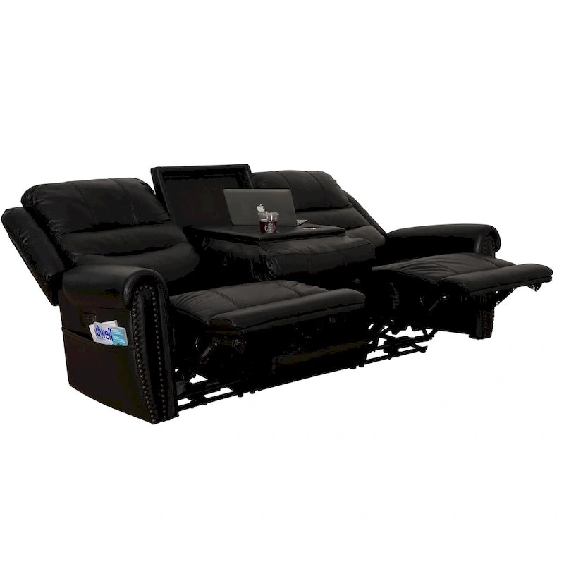 Genuine Leather Black Power Recliner Sofa, Loveseat, Recliner With Adjustable Headrest and Extendable Footrest 22