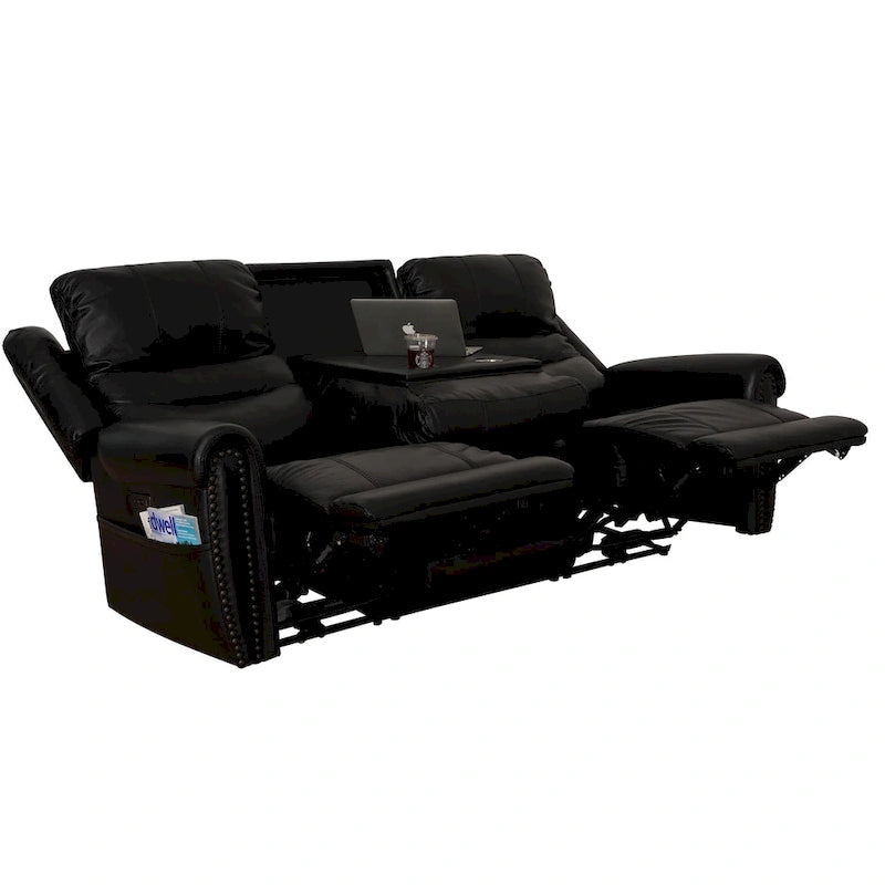 Genuine Leather Black Power Recliner Sofa, Loveseat, Recliner With Adjustable Headrest and Extendable Footrest 23
