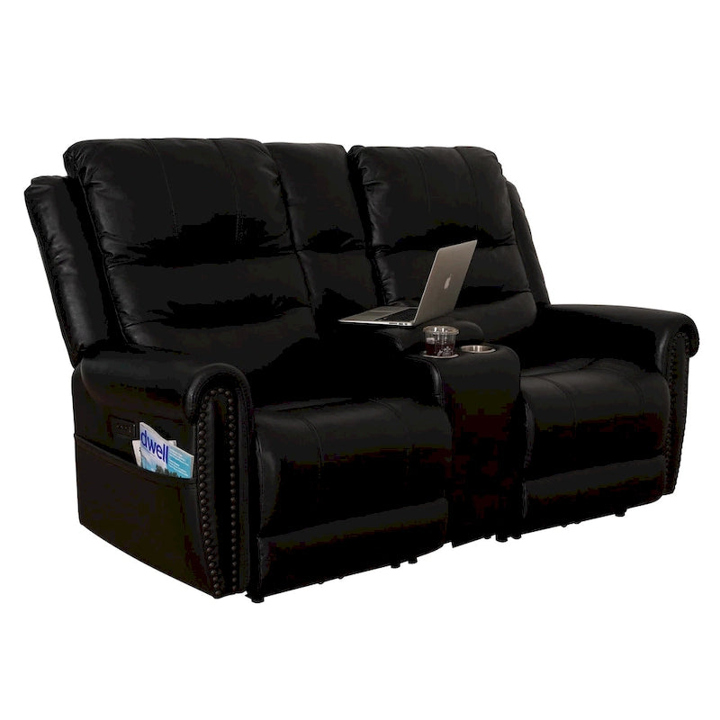 Genuine Leather Black Power Recliner Sofa, Loveseat, Recliner With Adjustable Headrest and Extendable Footrest 26