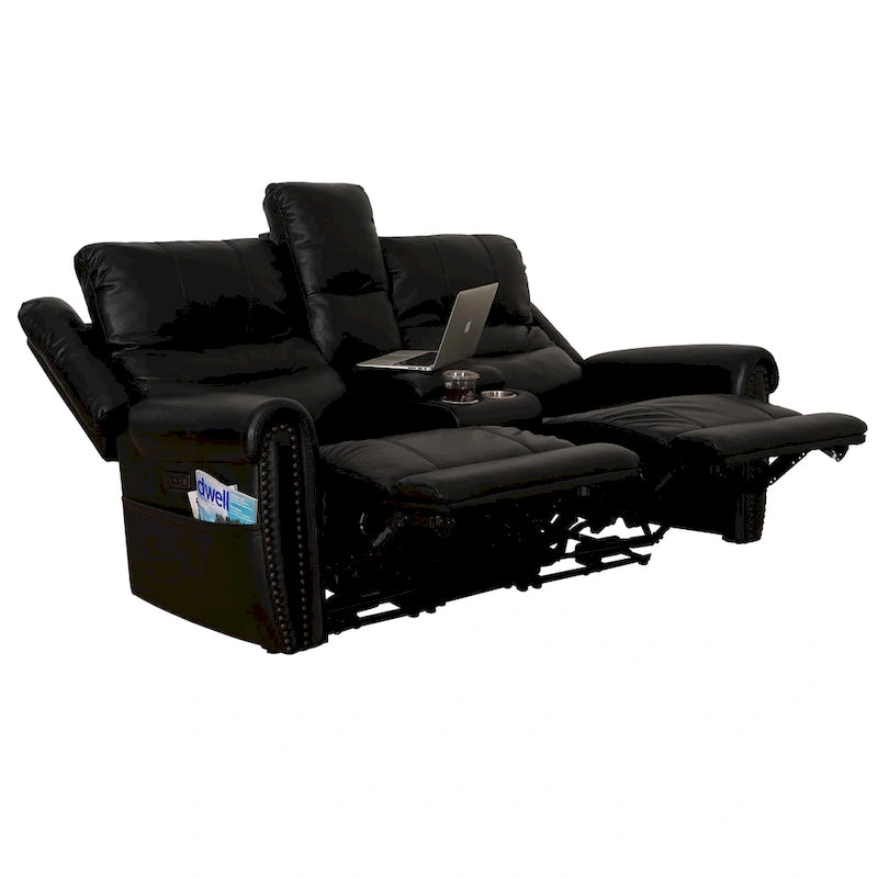 Genuine Leather Black Power Recliner Sofa, Loveseat, Recliner With Adjustable Headrest and Extendable Footrest 29