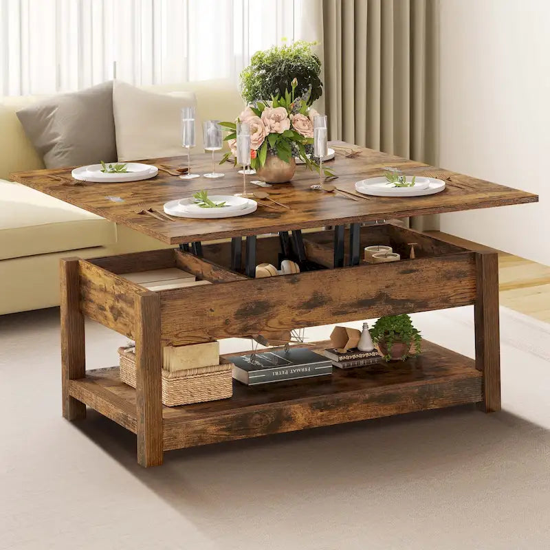 Moasis Farmhouse Lift Top Coffee Table Expandable Tabletop with Hidden Storage and Shelf for Living Room 18