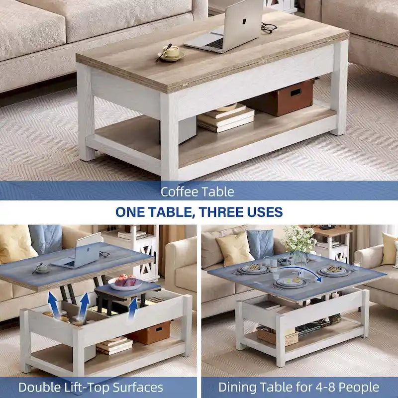 Moasis Farmhouse Lift Top Coffee Table Expandable Tabletop with Hidden Storage and Shelf for Living Room 4