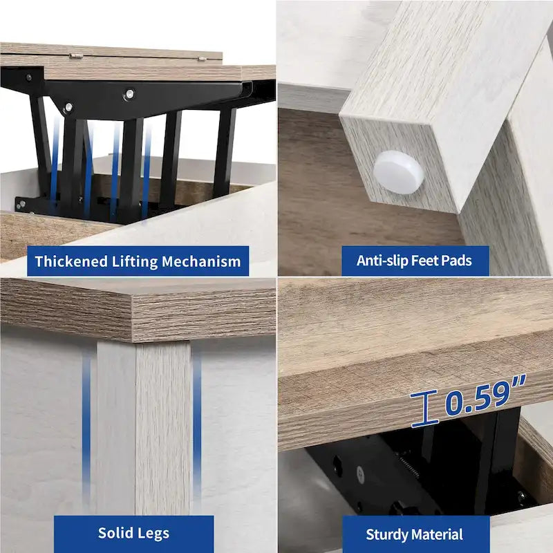 Moasis Farmhouse Lift Top Coffee Table Expandable Tabletop with Hidden Storage and Shelf for Living Room 5