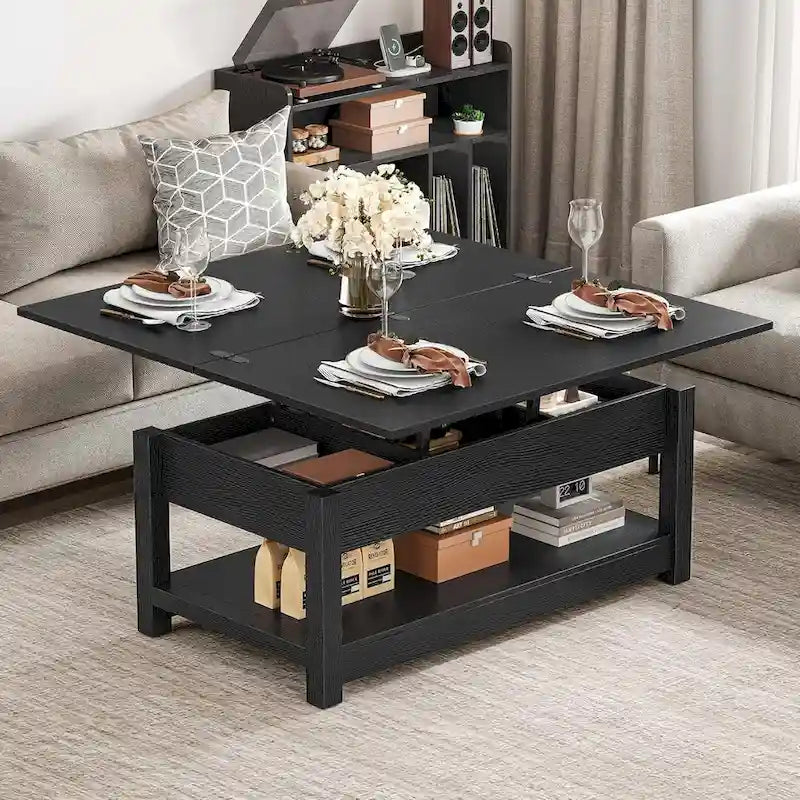 Moasis Farmhouse Lift Top Coffee Table Expandable Tabletop with Hidden Storage and Shelf for Living Room 7
