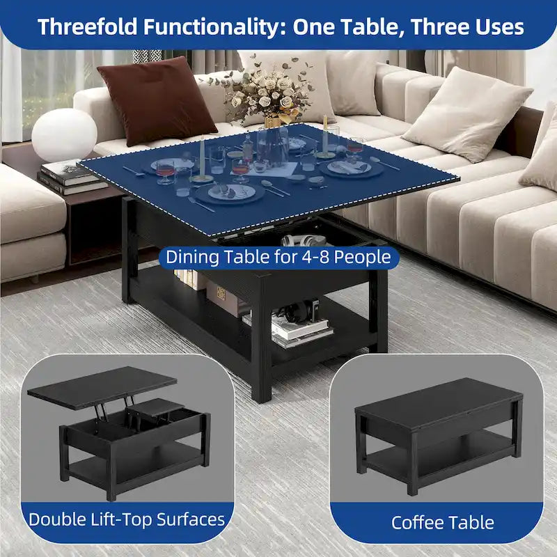 Moasis Farmhouse Lift Top Coffee Table Expandable Tabletop with Hidden Storage and Shelf for Living Room 9