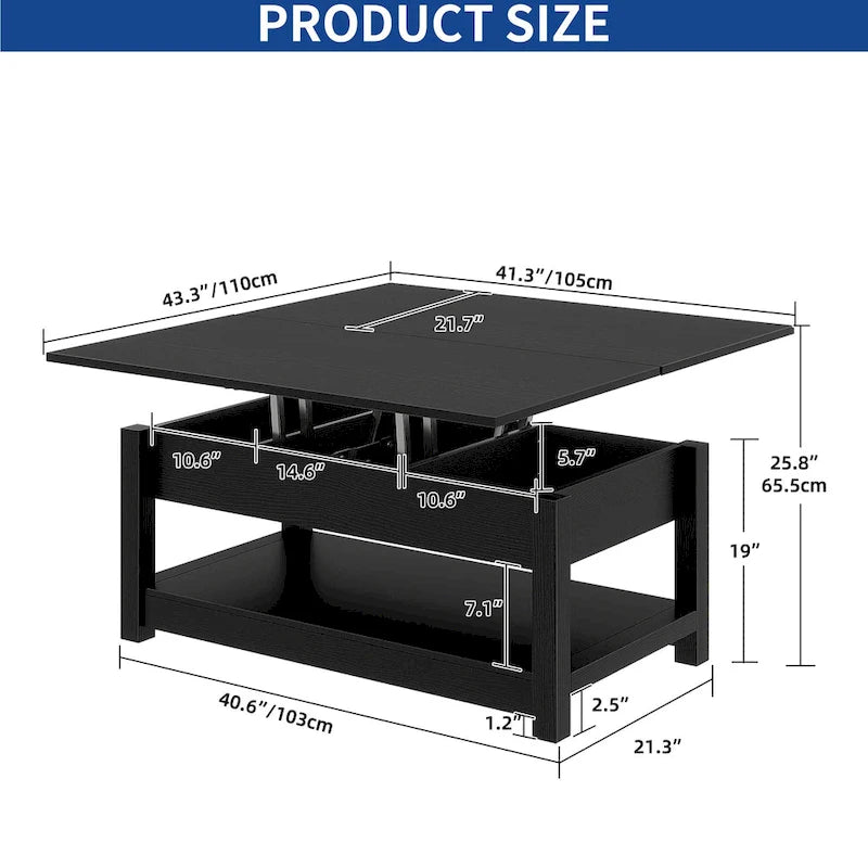 Moasis Farmhouse Lift Top Coffee Table Expandable Tabletop with Hidden Storage and Shelf for Living Room 11