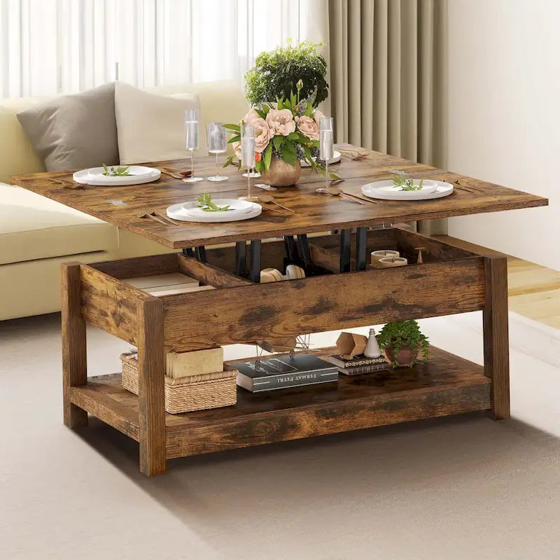 Moasis Farmhouse Lift Top Coffee Table Expandable Tabletop with Hidden Storage and Shelf for Living Room 12