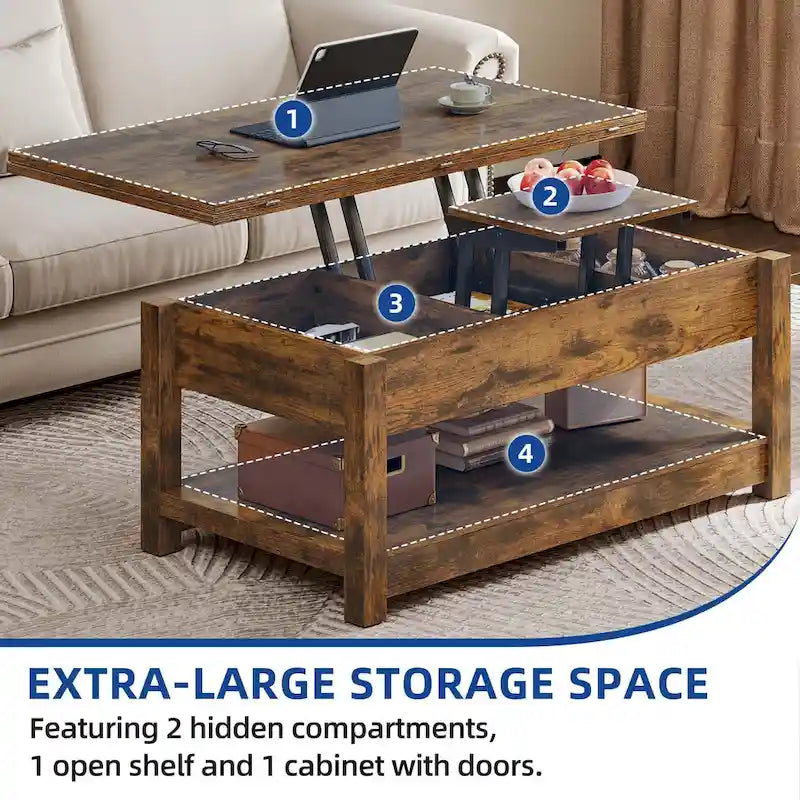 Moasis Farmhouse Lift Top Coffee Table Expandable Tabletop with Hidden Storage and Shelf for Living Room 13